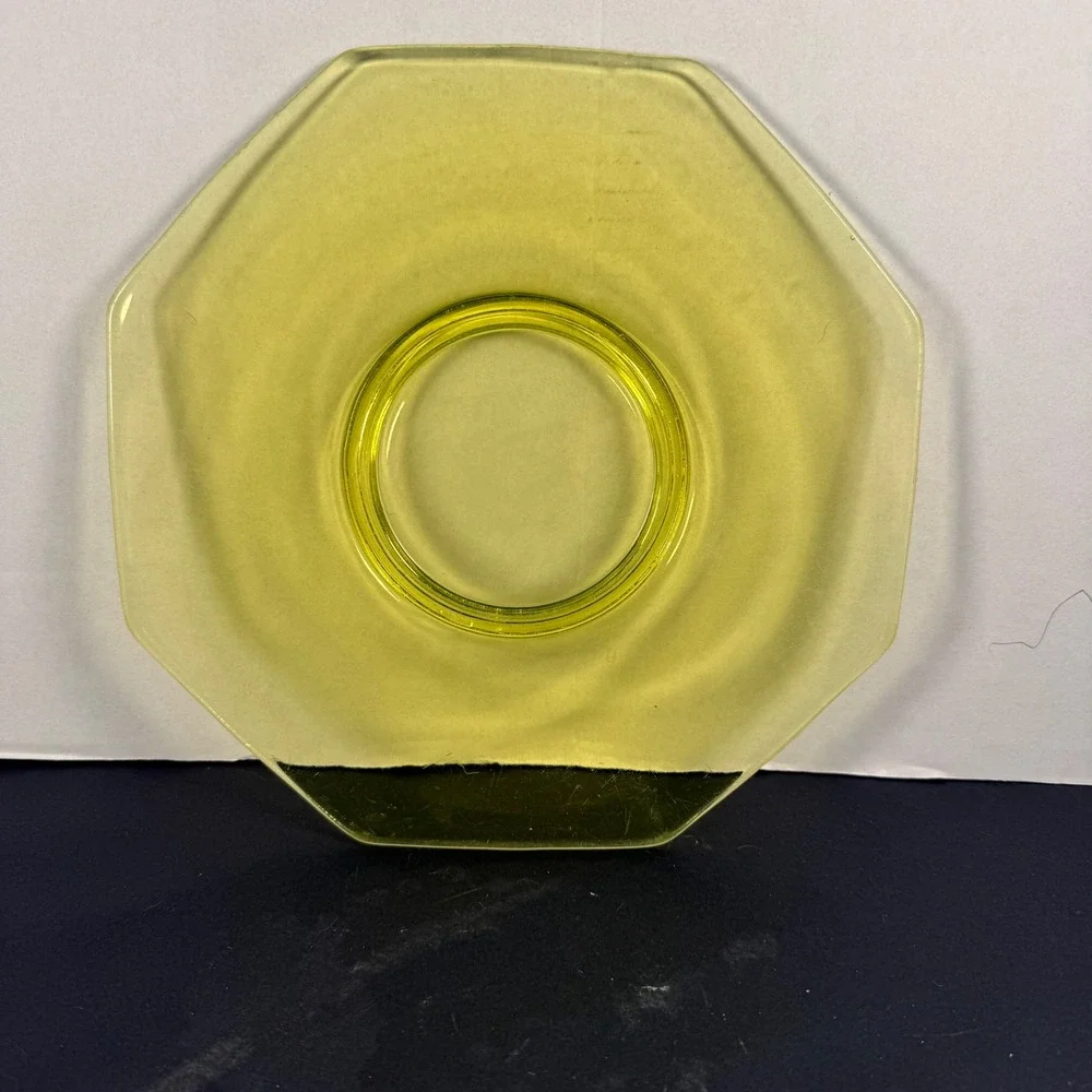 Vintage Yellow Depression Glass Octagonal Serving Plate 10.5 Inch Frosted‎ Rim
